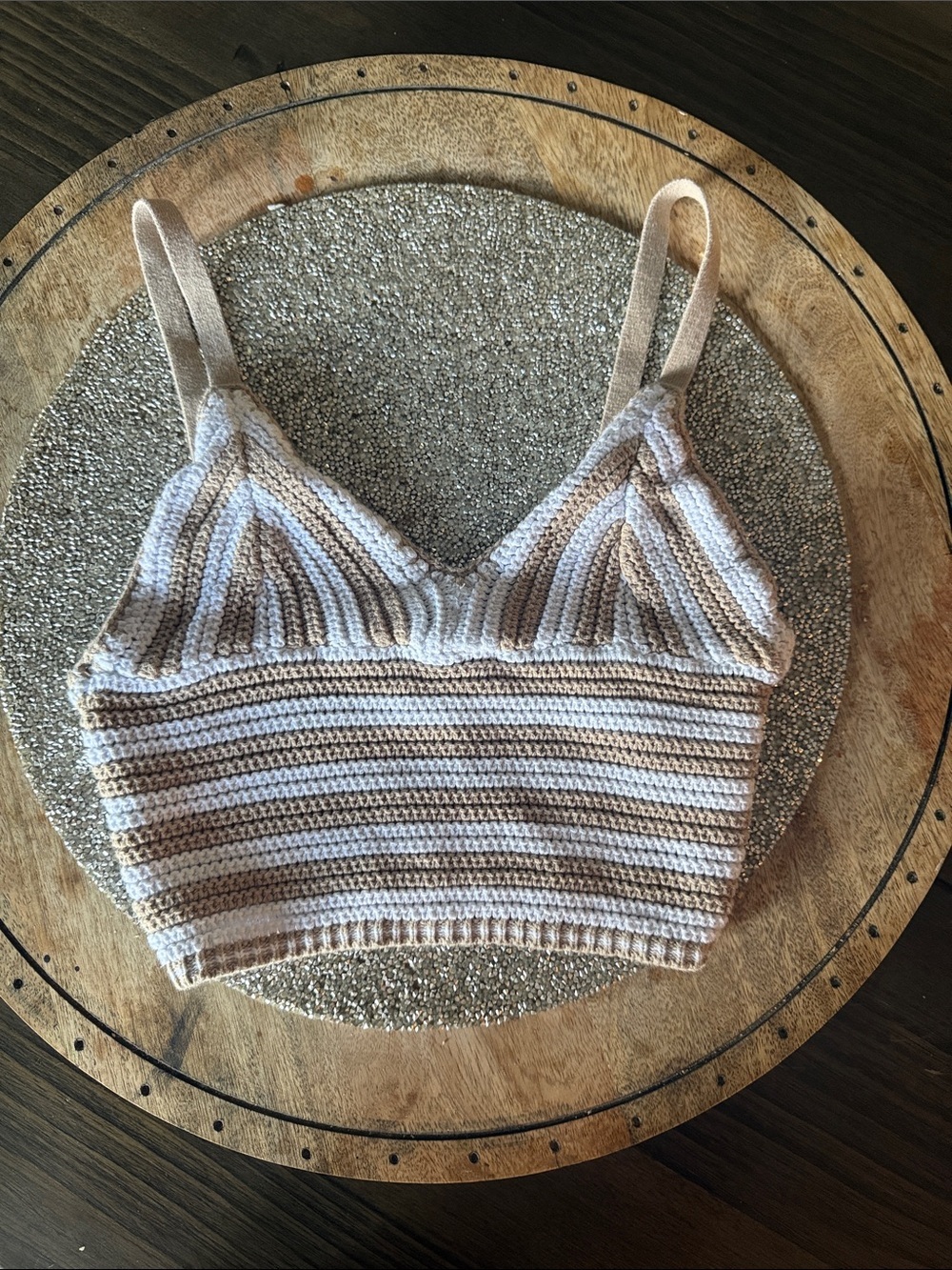 Hollister Striped Crochet Bralette Camisole in Cream and Beige - Size XS